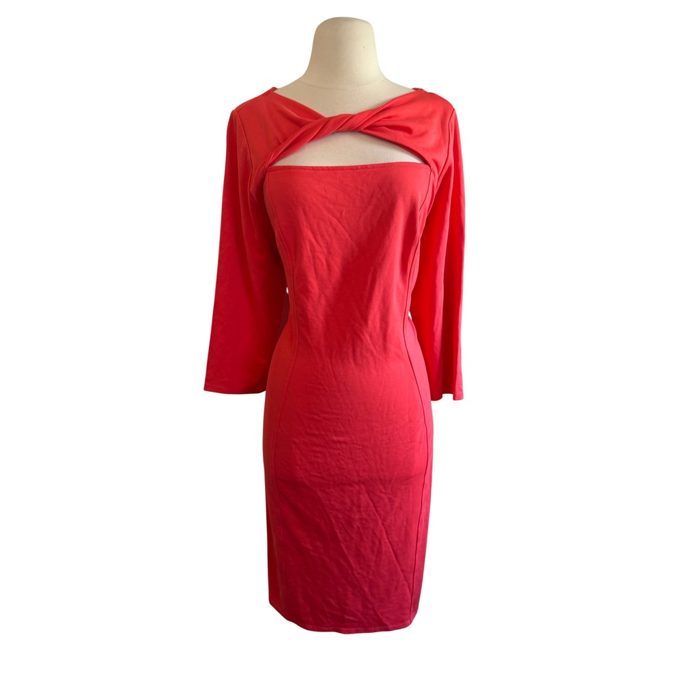 Lane Bryant Women Coral Pink Twist‎ Front Cutout Sheath Midi Dress Size 16